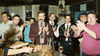 1985 - The inauguration of the Dart Club Ryans Pub in Saletto di Piave. Pictured Gianni Spinato, Marcel Ryan, Graziella and Luciano Caserta, Danilo Padoan, Moreno Strappato, Dennis Warner and Noel.